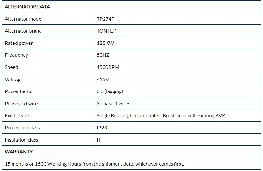128KW Mute Diesel Generator Set parameters 3 128KW Mute Diesel Generator Set parameters 3
